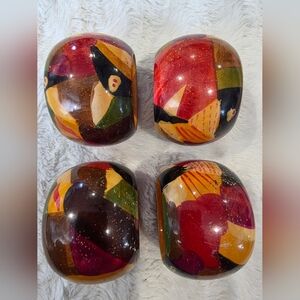 Hand-Painted Wood Napkin Rings Set Of 4 By Simplex Int. Made In India